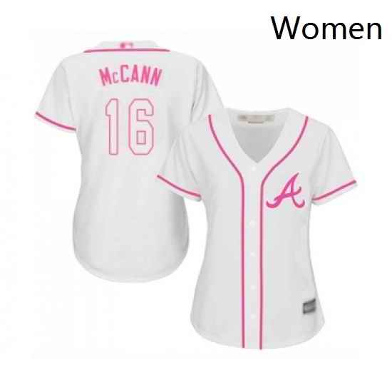 Womens Atlanta Braves 16 Brian McCann Replica White Fashion Cool Base Baseball Jersey